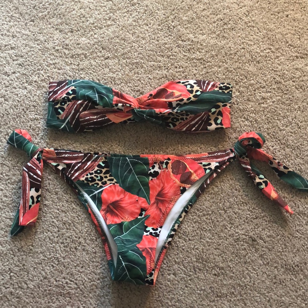 Floral and animal print bikini